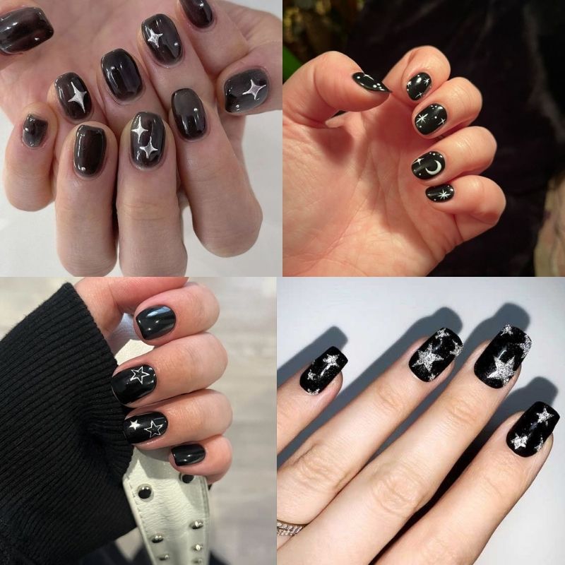 mẫu nail tay màu đen