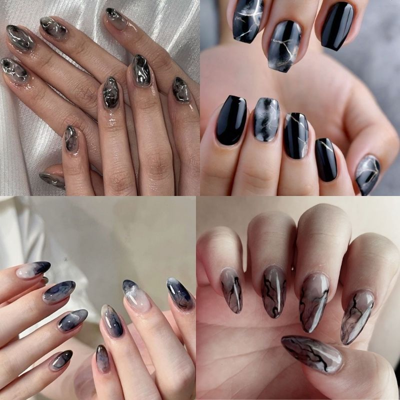 mẫu nail tay màu đen