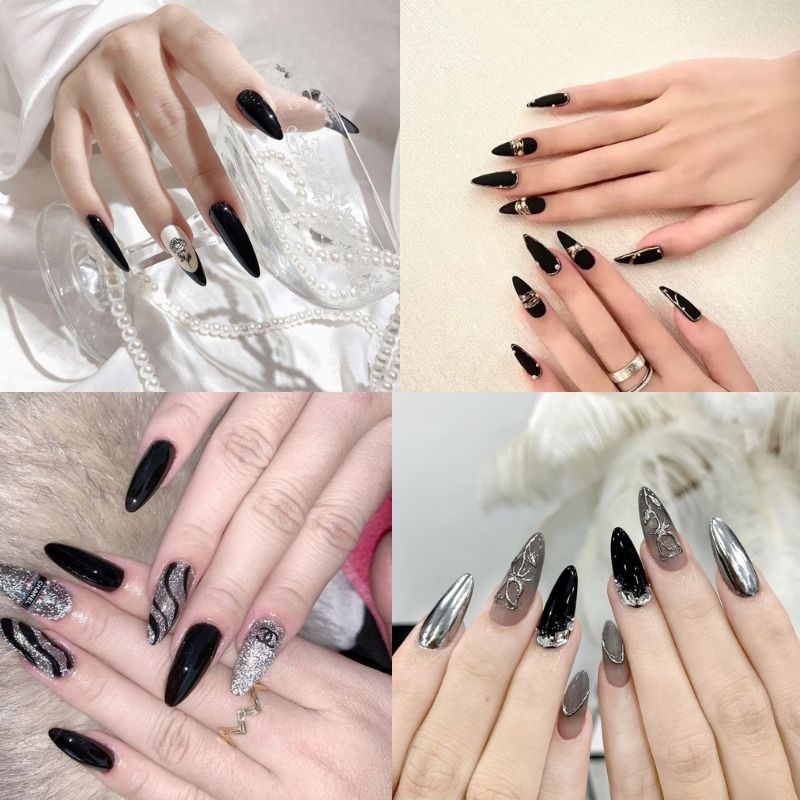 mẫu nail tay màu đen