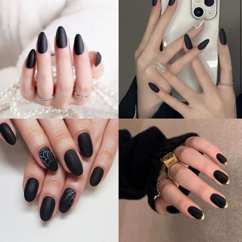 mẫu nail tay màu đen