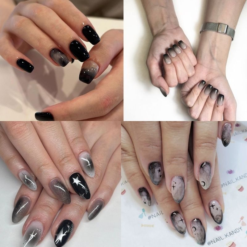 mẫu nail tay màu đen