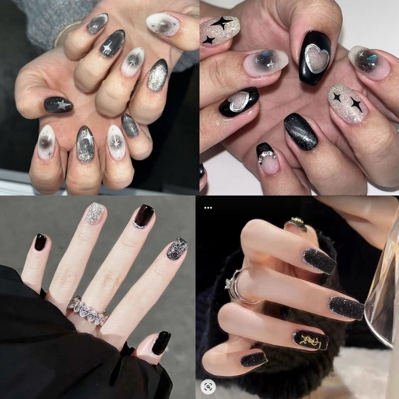 mẫu nail tay màu đen