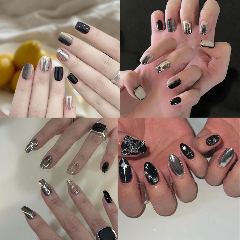 mẫu nail tay màu đen