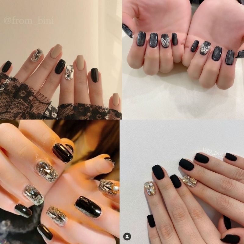 mẫu nail tay màu đen