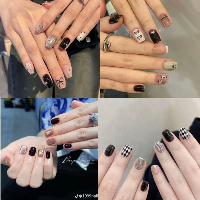 mẫu nail tay màu đen