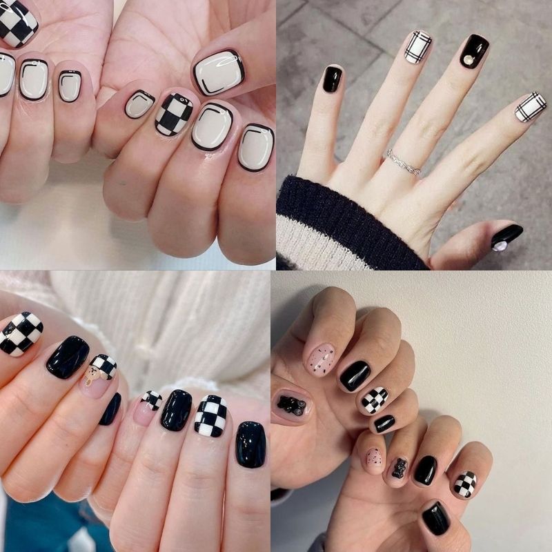 mẫu nail tay màu đen