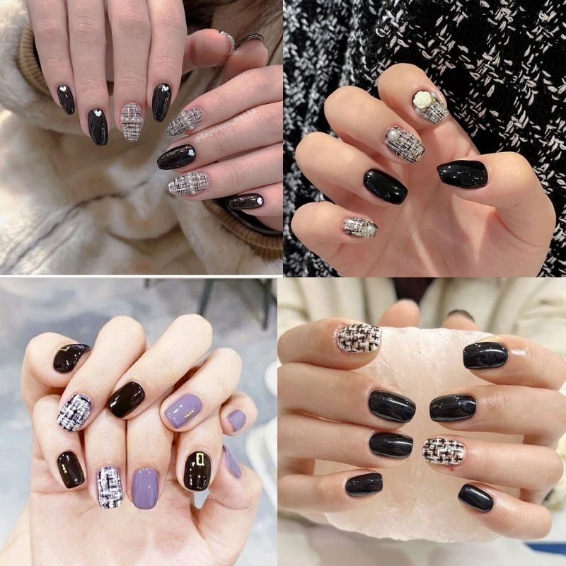 mẫu nail tay màu đen