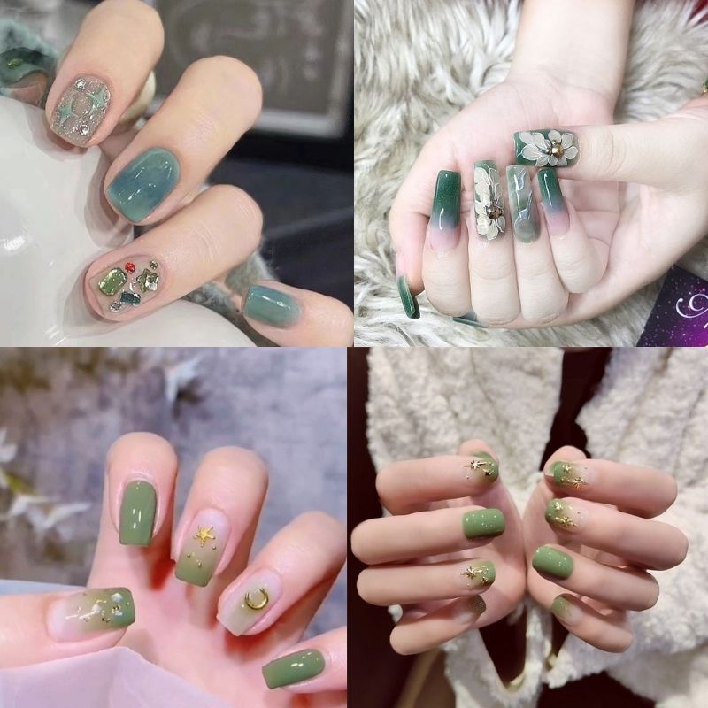 mẫu nail tay màu xanh lá