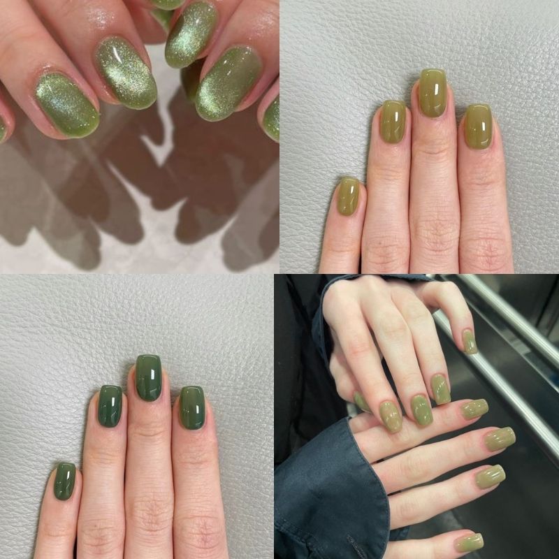 mẫu nail tay màu xanh lá