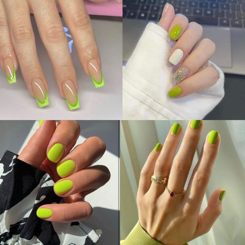 mẫu nail tay màu xanh lá