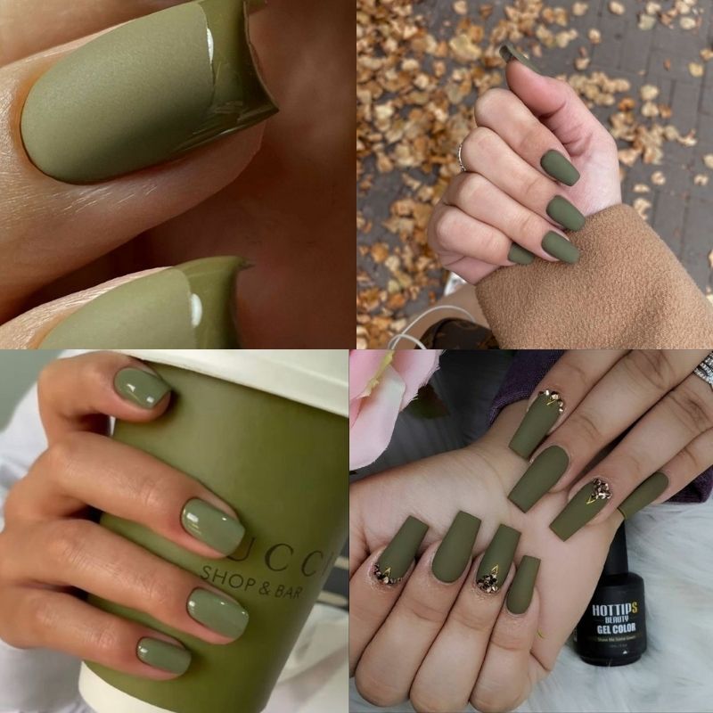 mẫu nail tay màu xanh lá