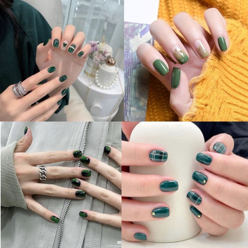 mẫu nail tay màu xanh lá