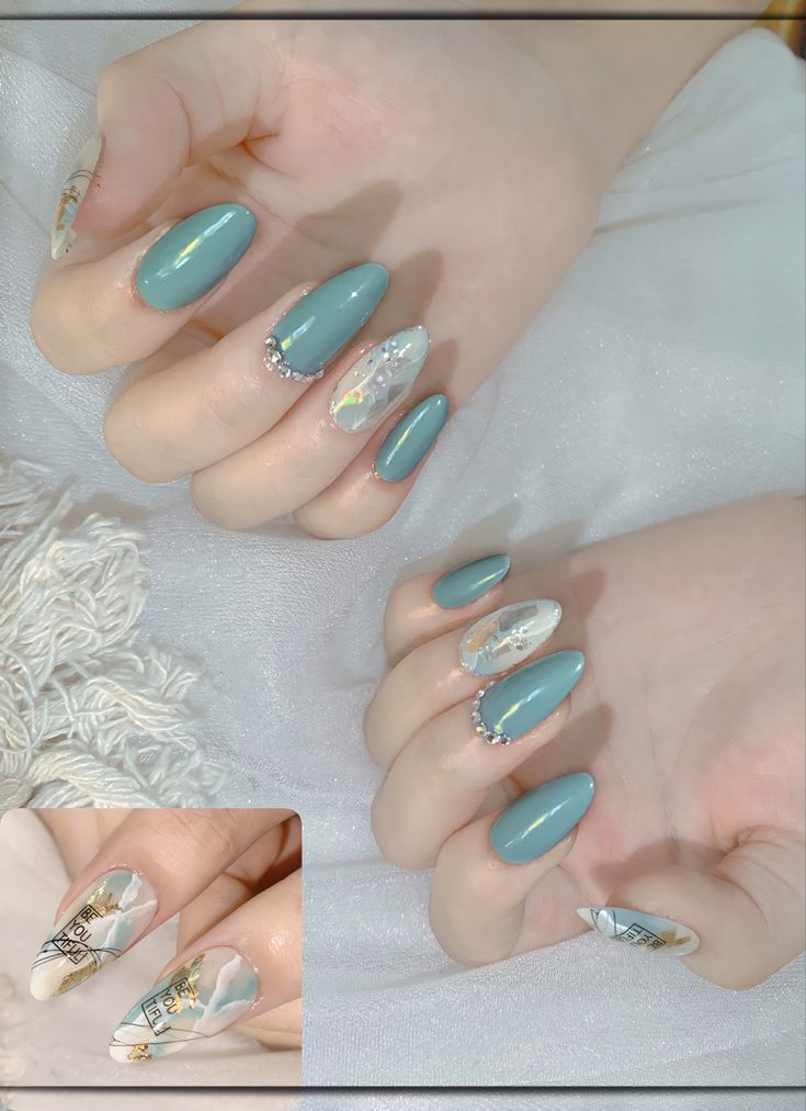 mẫu nail tay màu xanh lá