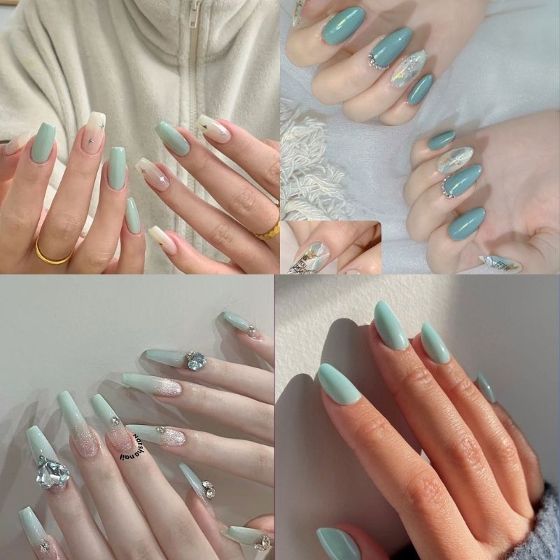 mẫu nail tay màu xanh lá