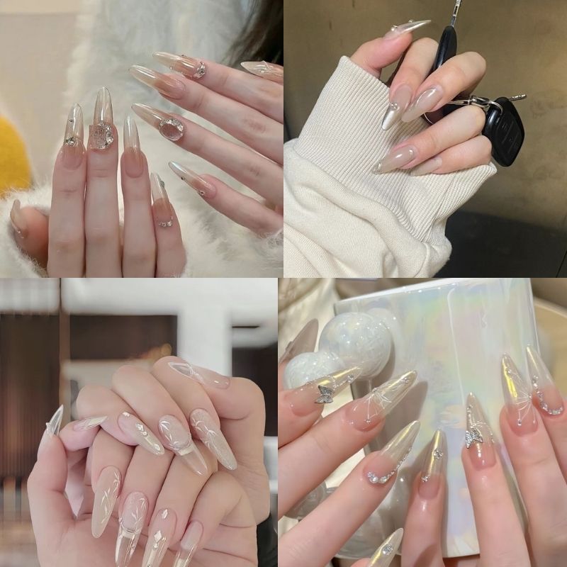 mẫu nail móng nhọn tròn