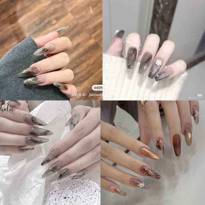 mẫu nail móng nhọn tròn