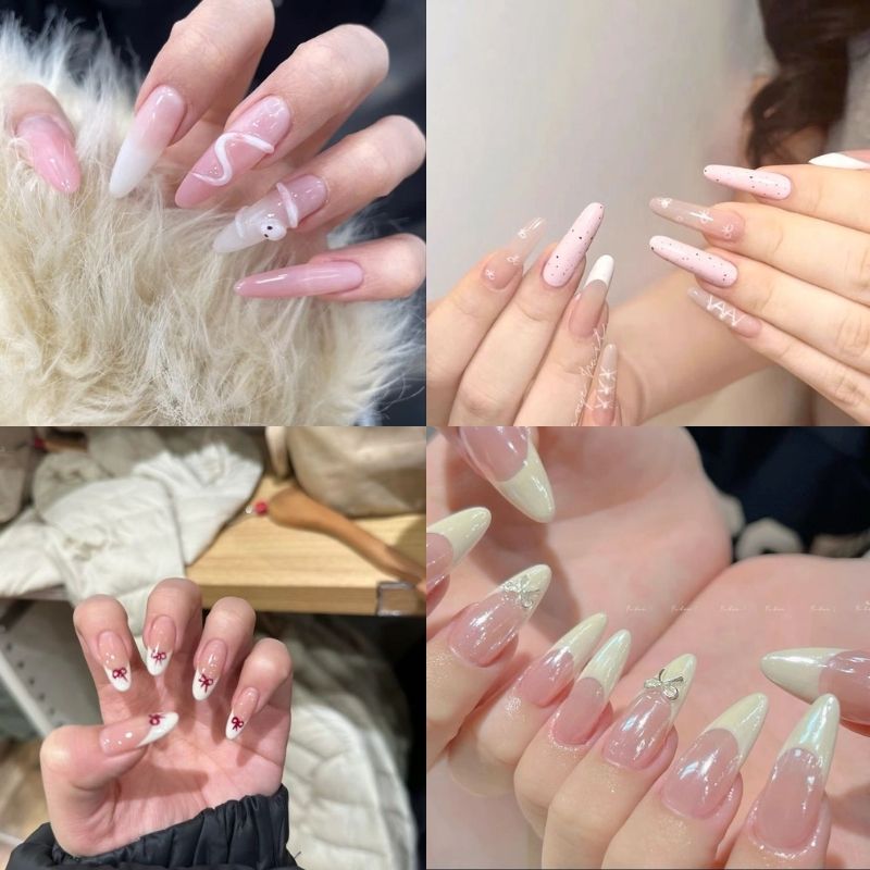 mẫu nail móng nhọn tròn