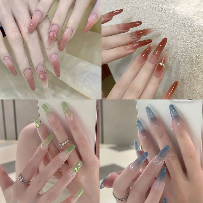 mẫu nail móng nhọn tròn