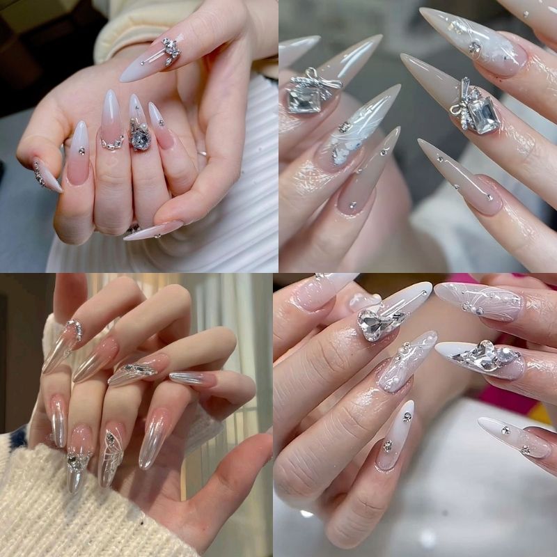 mẫu nail móng nhọn tròn