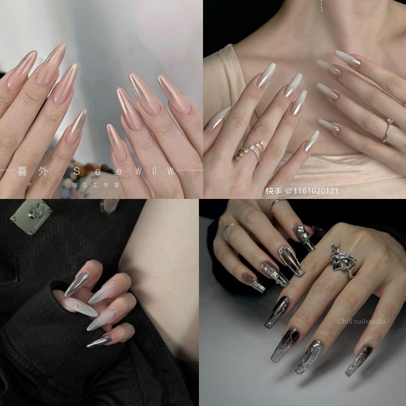 mẫu nail móng nhọn tròn