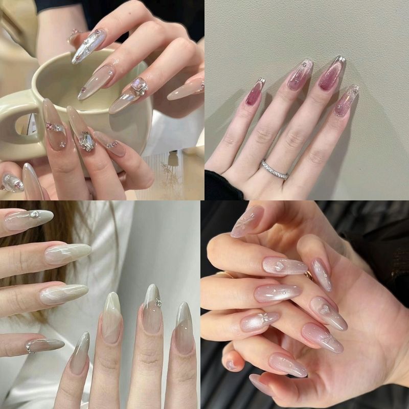 mẫu nail móng nhọn tròn