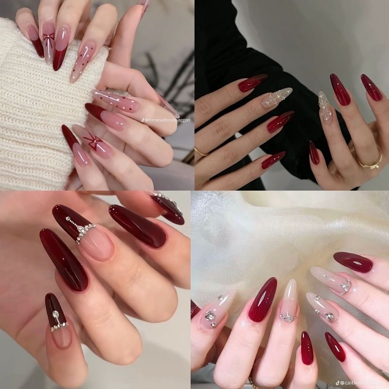 mẫu nail móng nhọn tròn