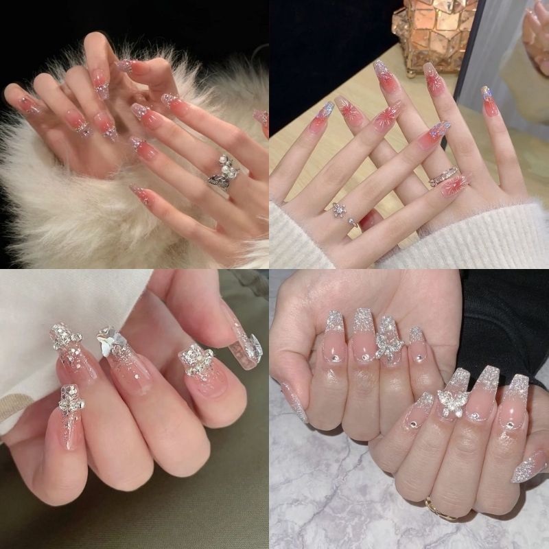 Mẫu nail kim tuyến đính đá mang đến vẻ đẹp mê hoặc và hút mắt