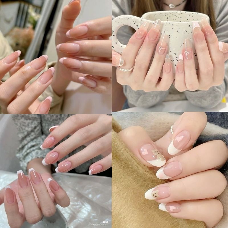 mẫu nail màu hồng thạch