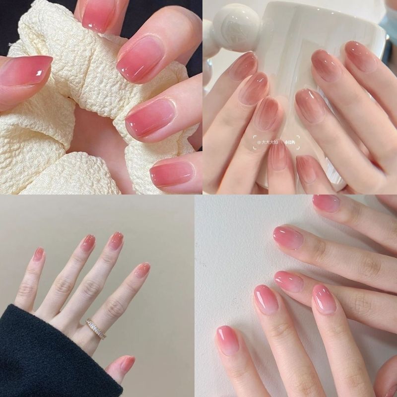 mẫu nail màu hồng thạch