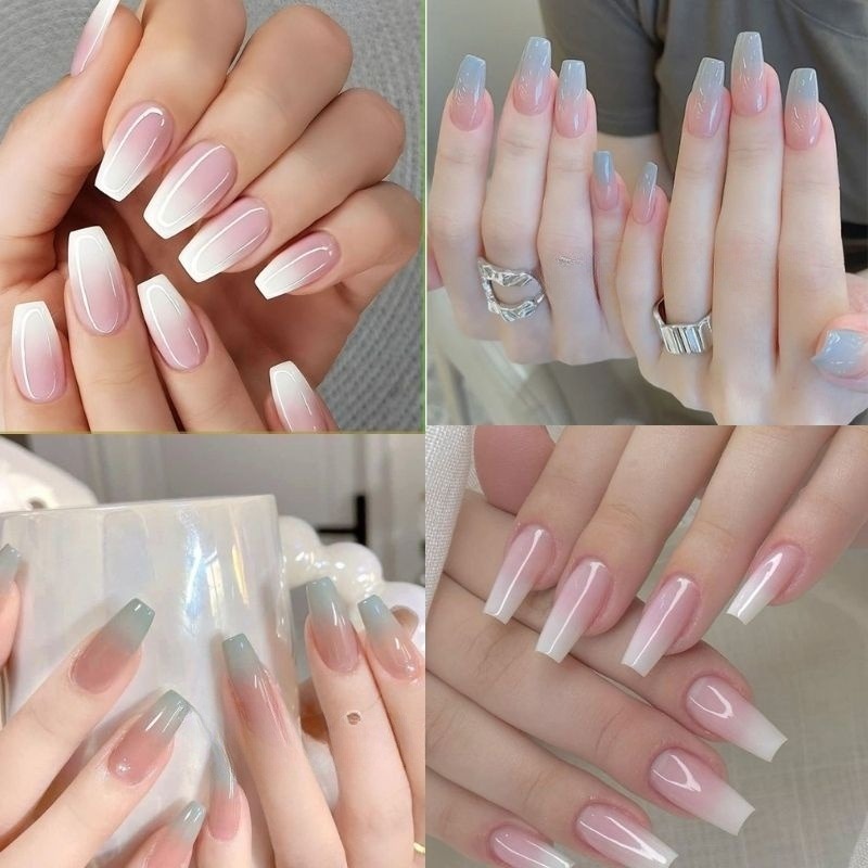 mẫu nail màu hồng thạch