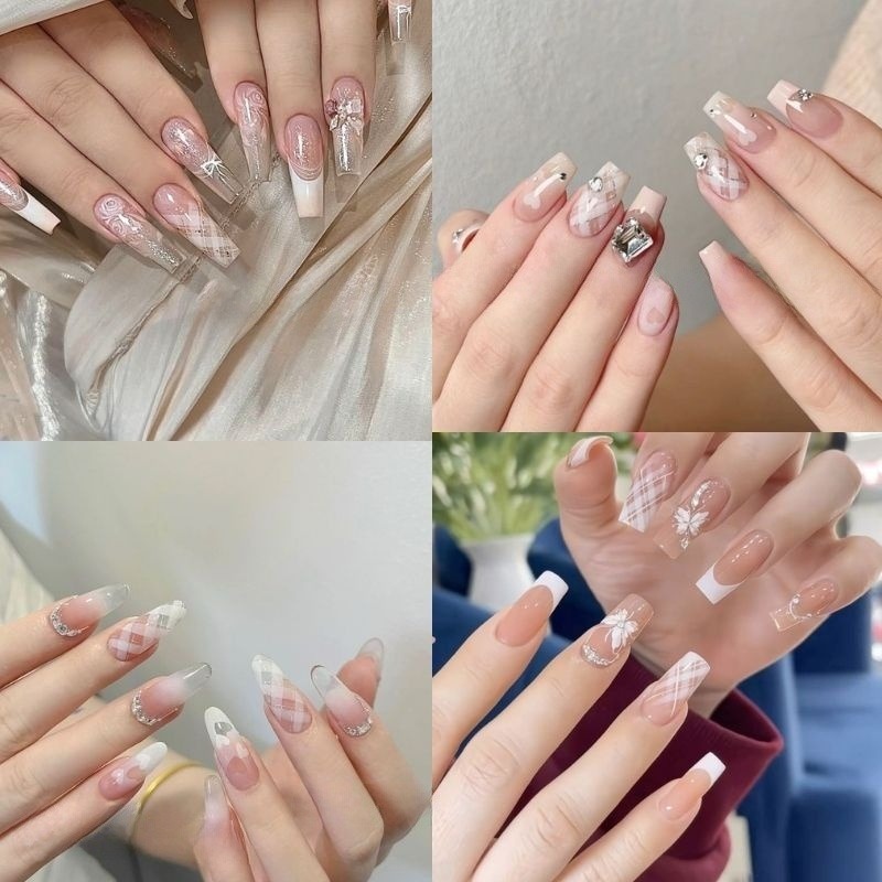 mẫu nail màu hồng thạch