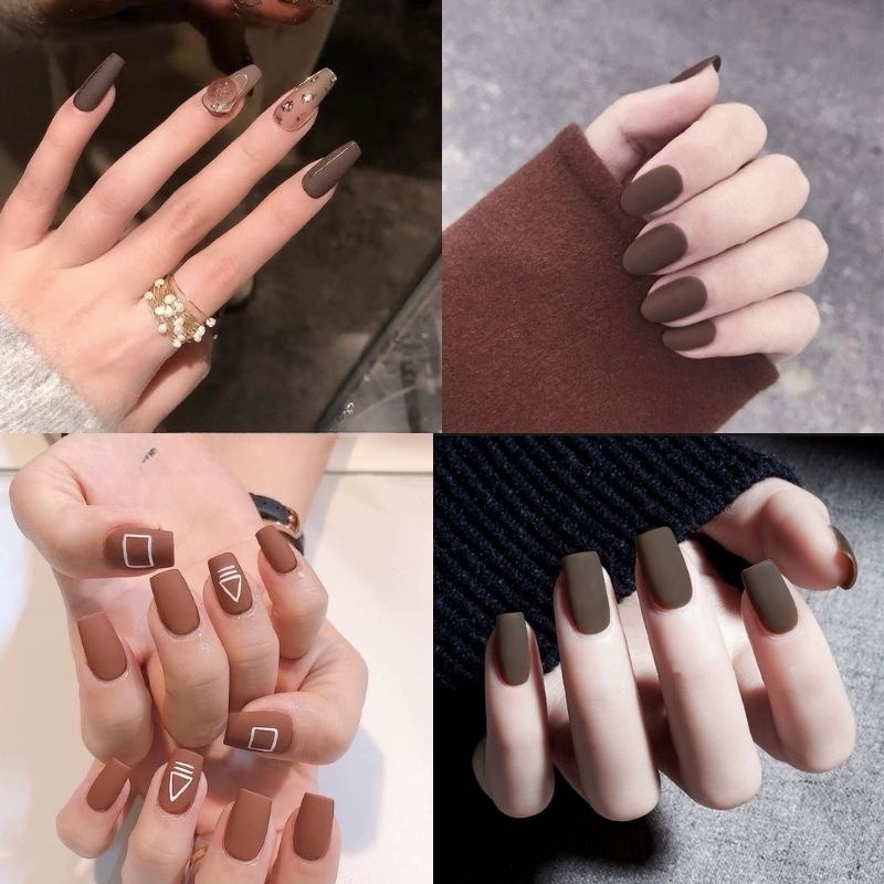 mẫu nail màu nâu