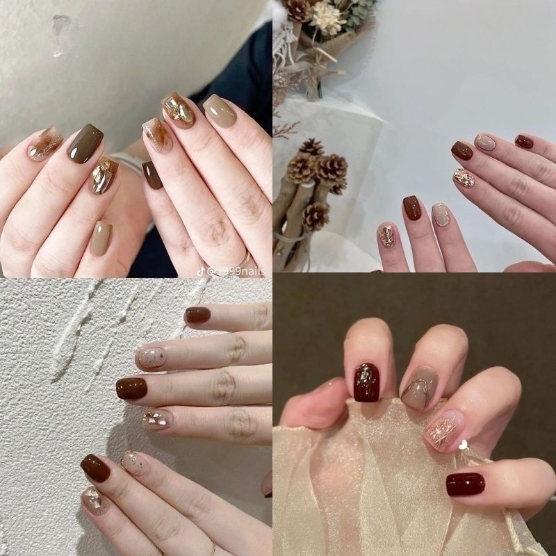 mẫu nail màu nâu