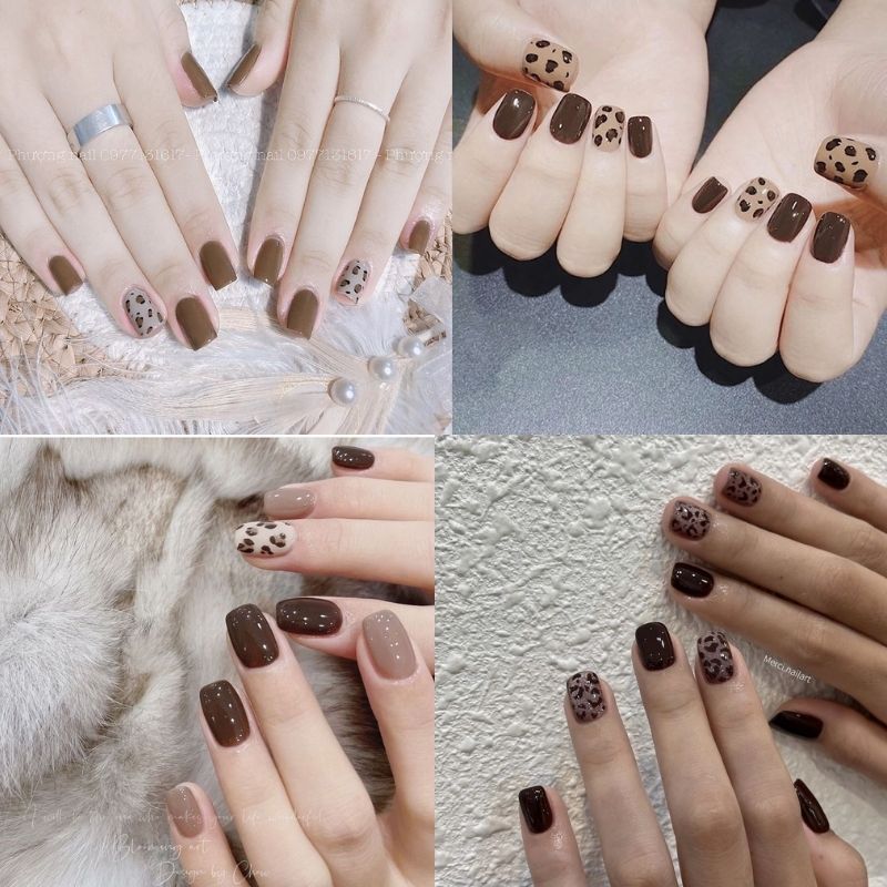 mẫu nail màu nâu