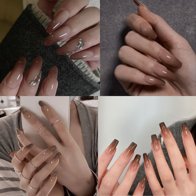 mẫu nail màu nâu