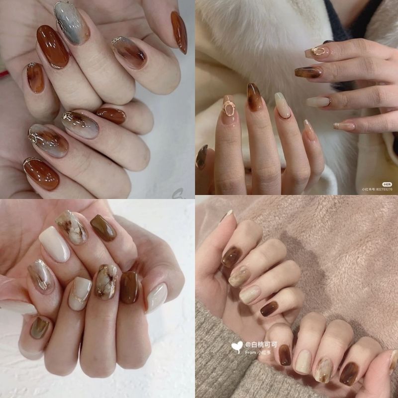 mẫu nail màu nâu