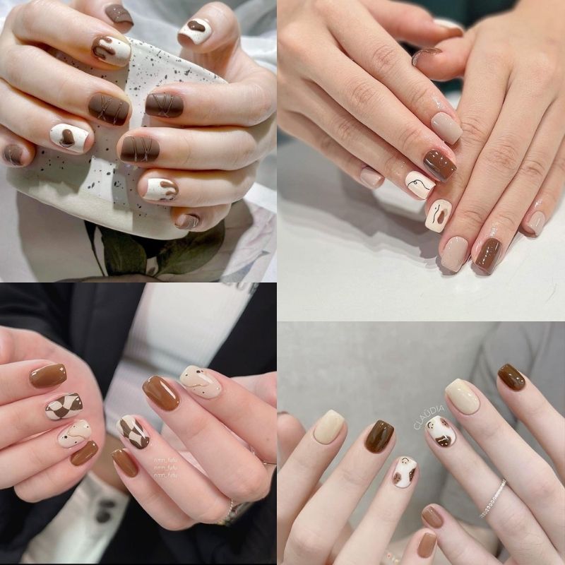 mẫu nail màu nâu