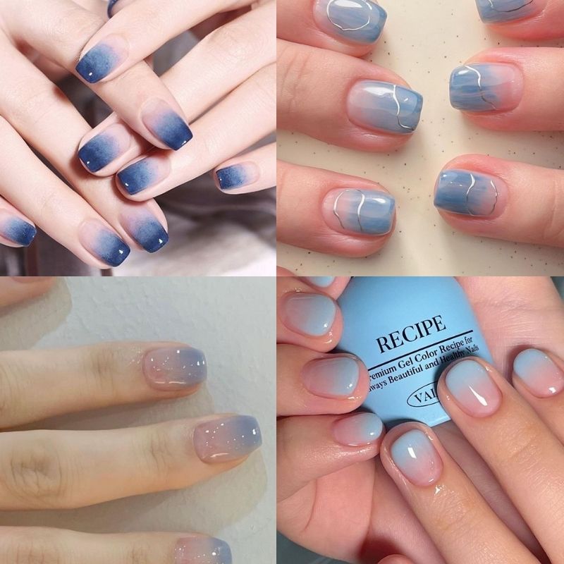 mẫu nail màu xanh dương