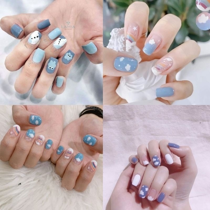 mẫu nail màu xanh dương