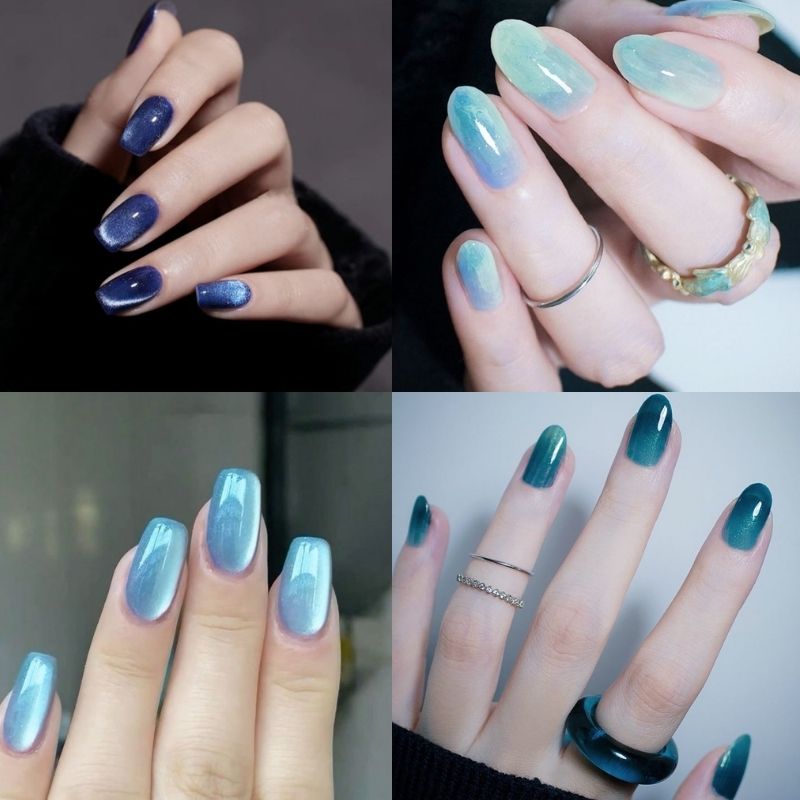 mẫu nail màu xanh dương