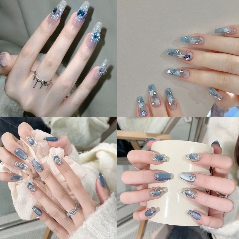 mẫu nail màu xanh dương