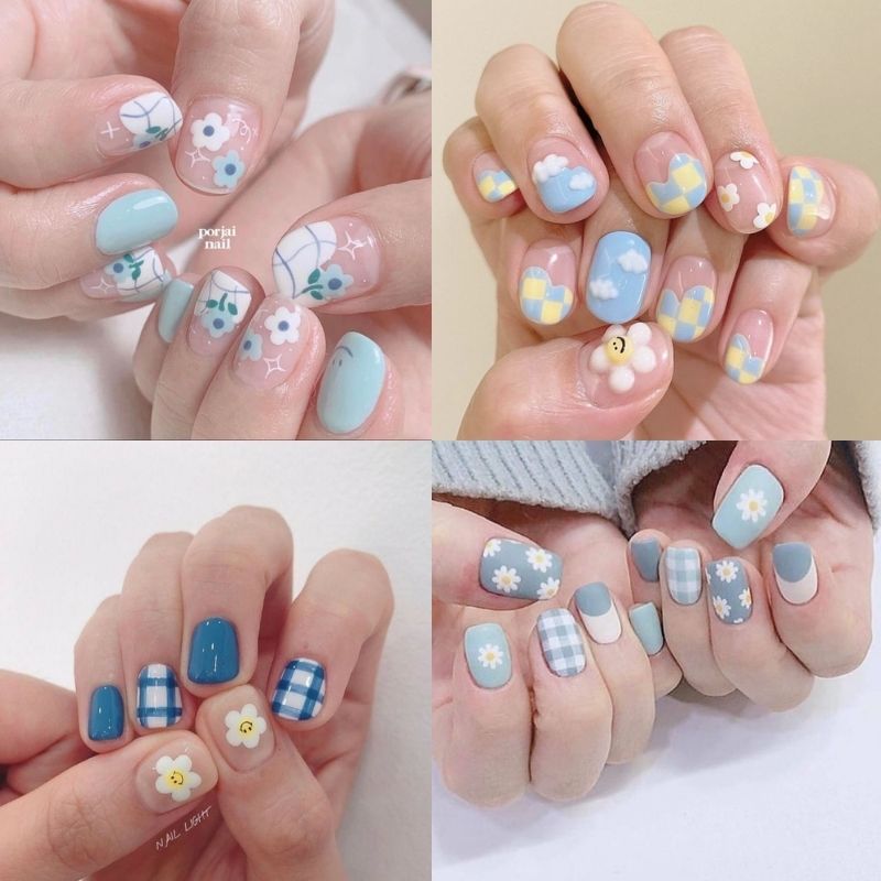 mẫu nail màu xanh dương