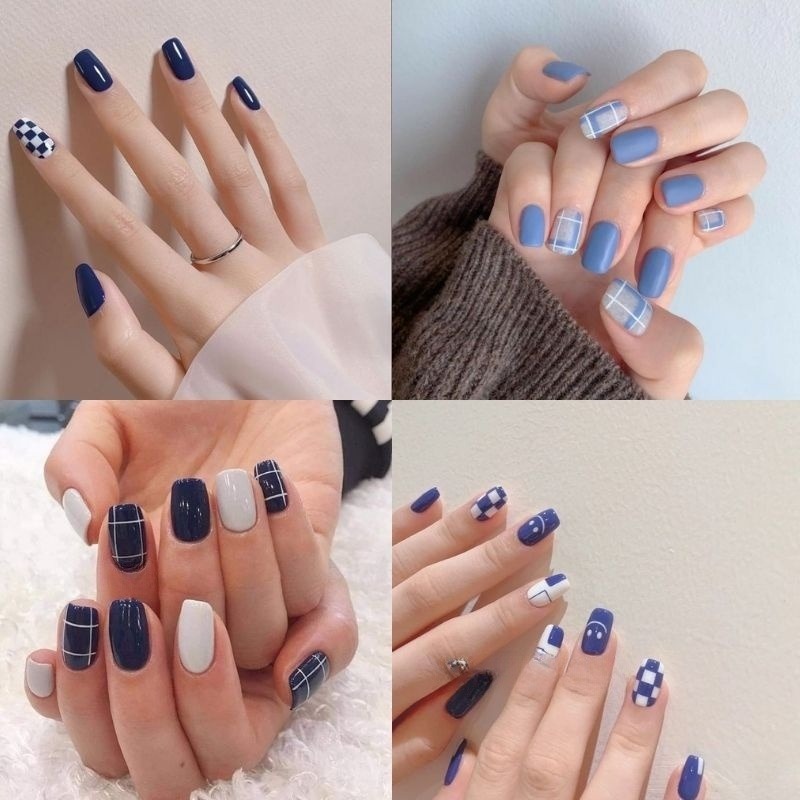 mẫu nail màu xanh dương