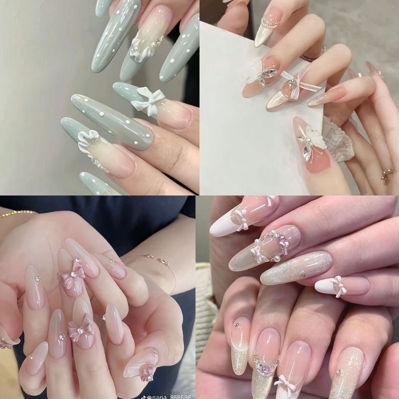 mẫu nail móng nhọn tròn