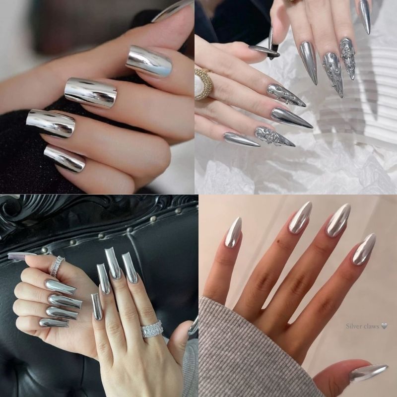 Mẫu nail tráng gương bạc là sự lựa chọn an toàn nhất cho cô nàng cá tính